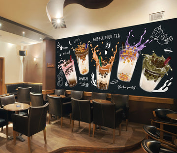3D Pearl Tea 2061 Fruit Bubble Tea Milk Tea Shop Wall Murals