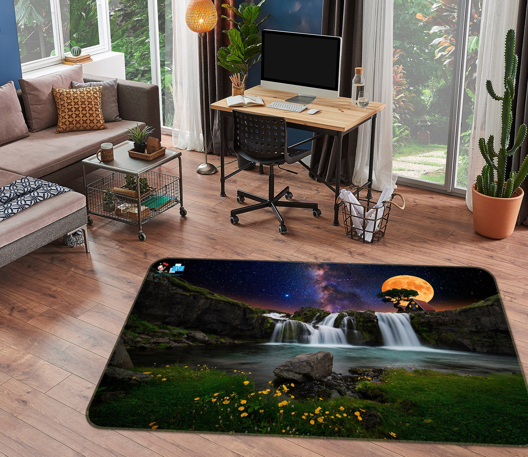 3D Night Waterfall 3080 Rug Non Slip Rug Mat
