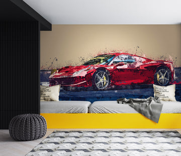 3D Red Super Car Oil Painting Transport L840 VEHICLE WALL MURALS