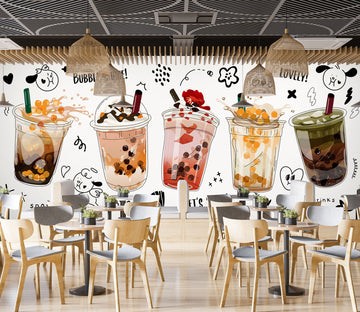 3D Pearl Tea 2071 Fruit Bubble Tea Milk Tea Shop Wall Murals
