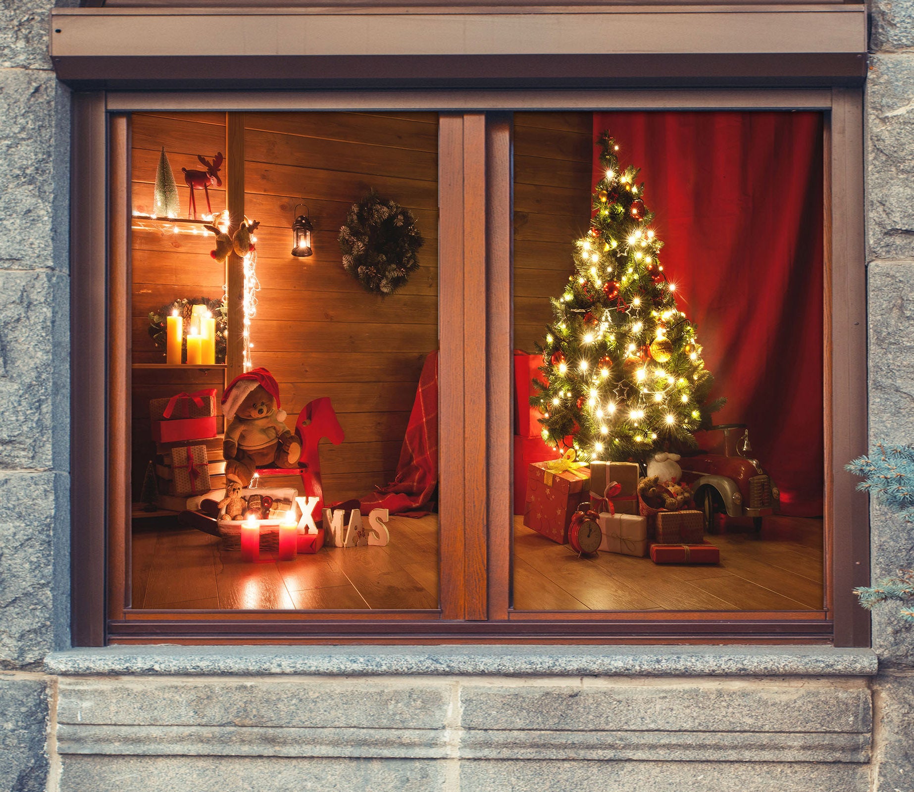 3D Indoor Decorations 1029 Christmas Window Film Print Sticker Cling Stained Glass Xmas