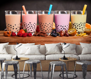 3D Pearl Tea 2037 Fruit Bubble Tea Milk Tea Shop Wall Murals