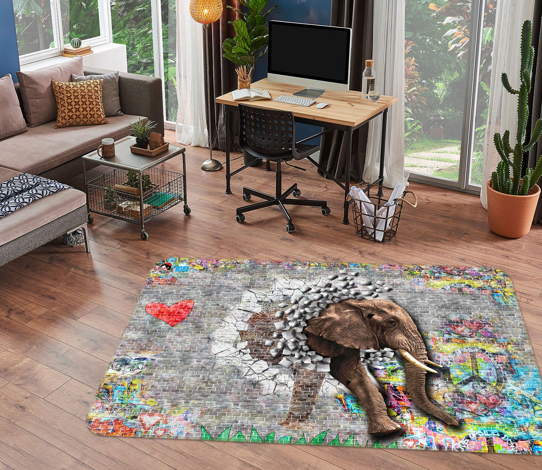 3D Elephant Love 3026 Rug Non Slip Rug Mat