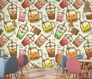 3D Pearl Tea 2053 Fruit Bubble Tea Milk Tea Shop Wall Murals