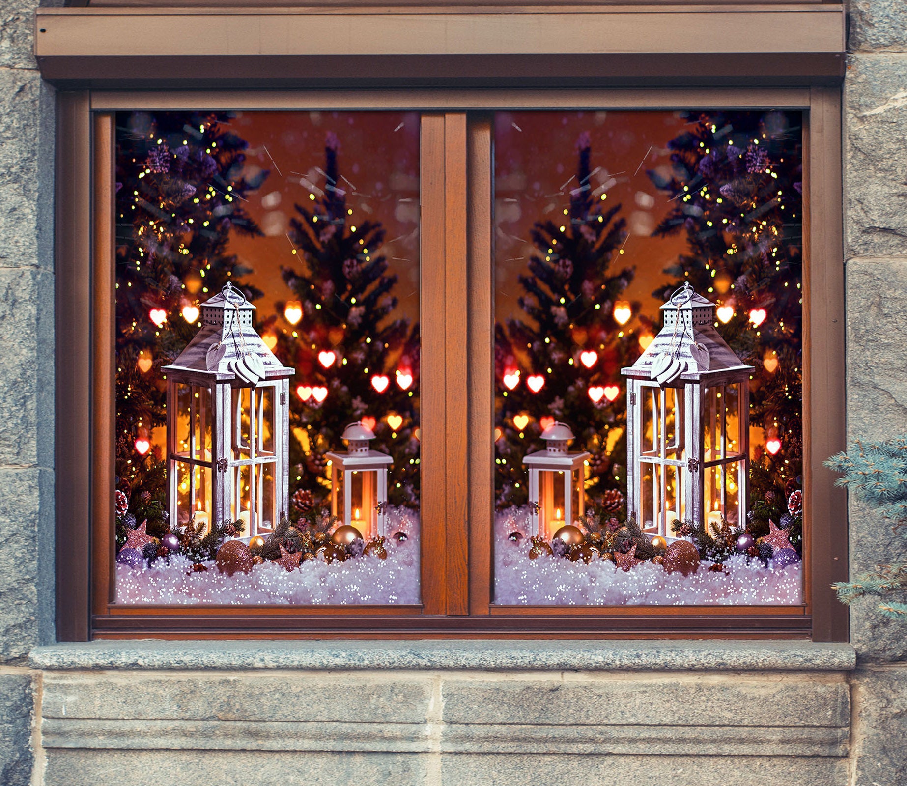 3D Love Tree 1034 Christmas Window Film Print Sticker Cling Stained Glass Xmas