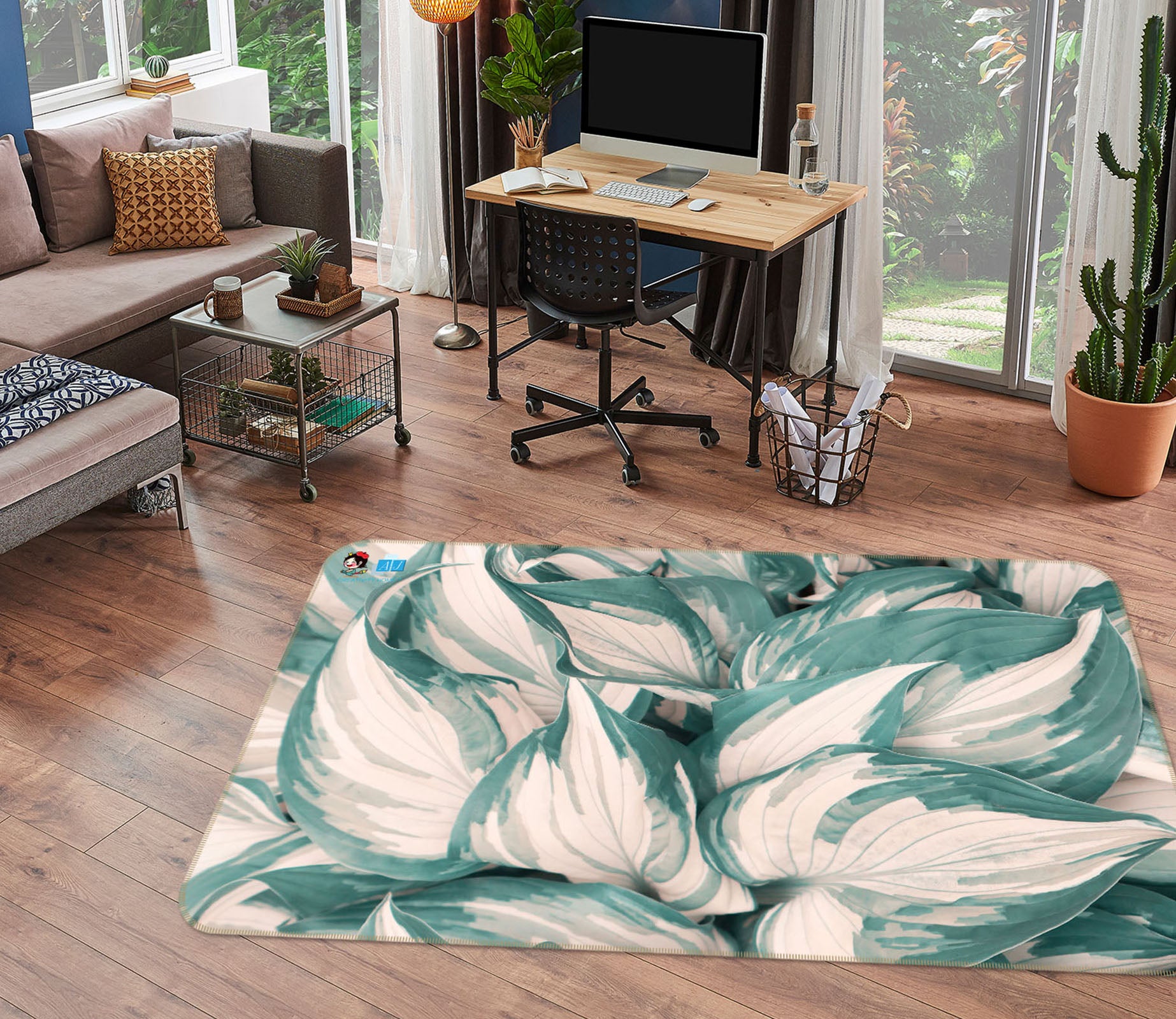 3D Green Leaves 3055 Rug Non Slip Rug Mat