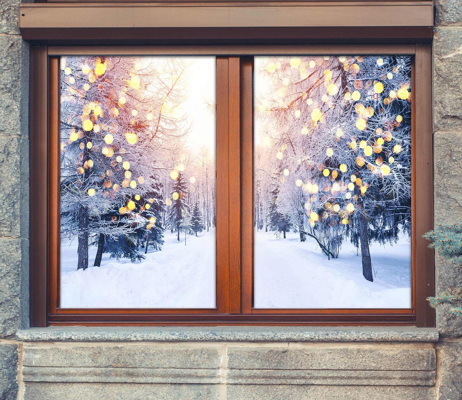 3D Trees Snow 1039 Christmas Window Film Print Sticker Cling Stained Glass Xmas