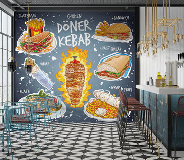 3D Grill Kebab Shop BBQ 304 Wall Mural Wall Murals Commercial