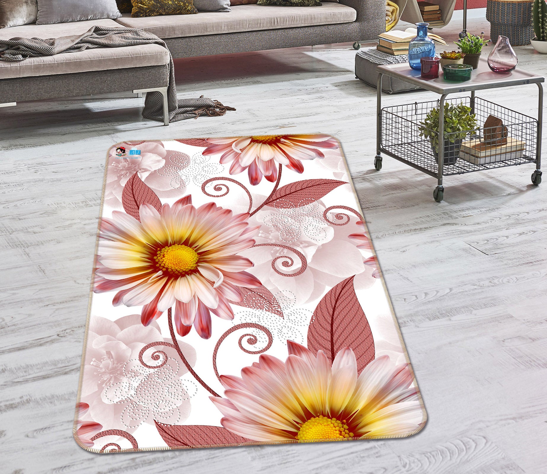 3D Pink Flower 3090 Rug Non Slip Rug Mat