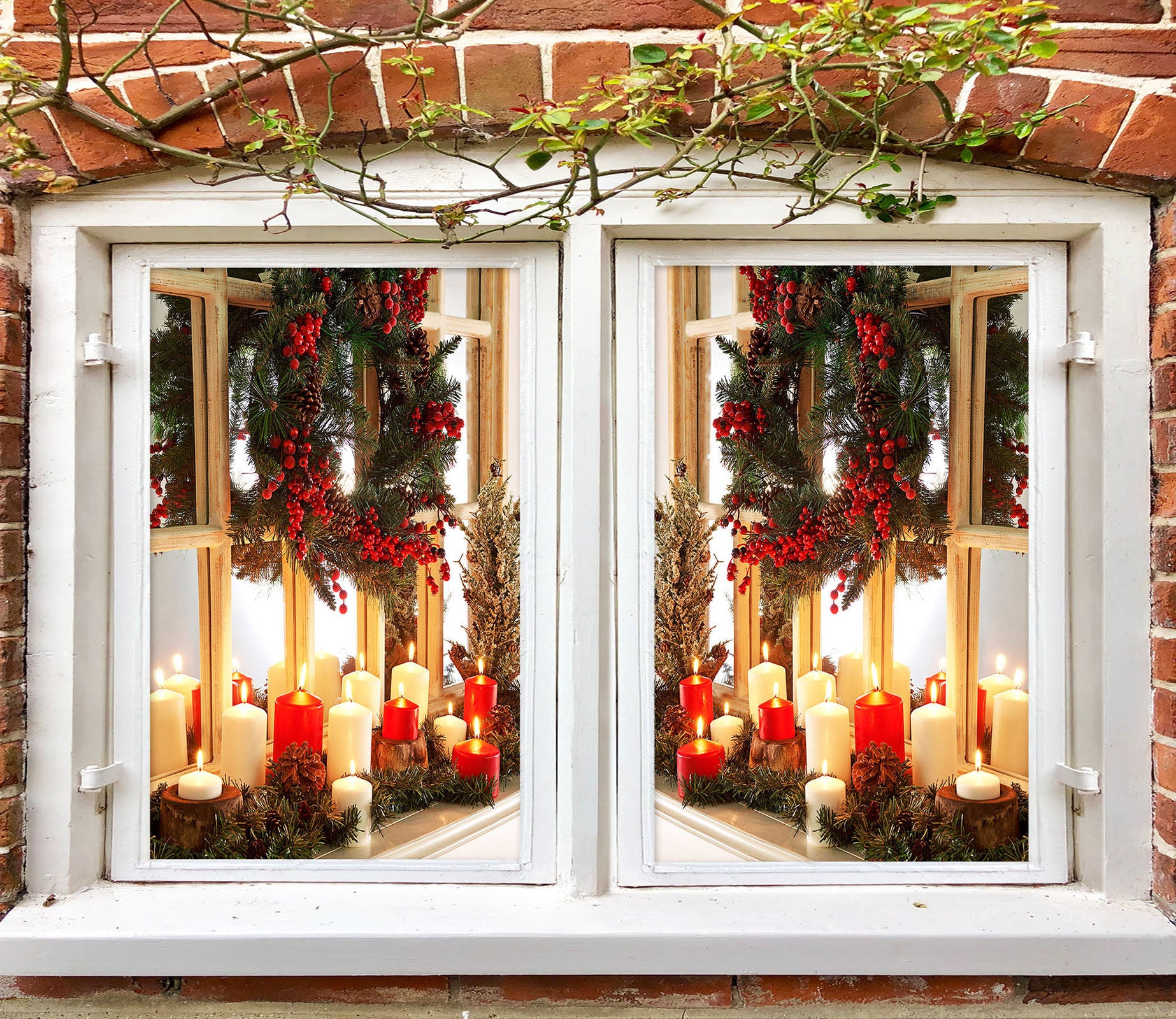 3D Red Candle 1025 Christmas Window Film Print Sticker Cling Stained Glass Xmas