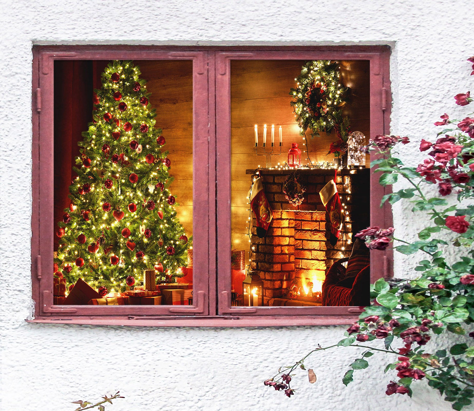 3D Gift Tree 1036 Christmas Window Film Print Sticker Cling Stained Glass Xmas