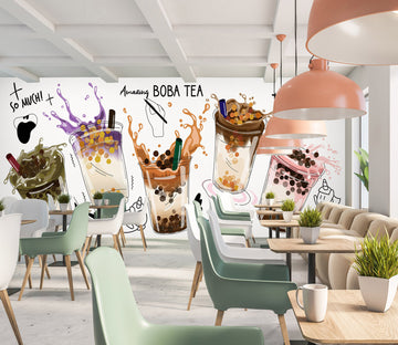 3D Pearl Tea 2062 Fruit Bubble Tea Milk Tea Shop Wall Murals