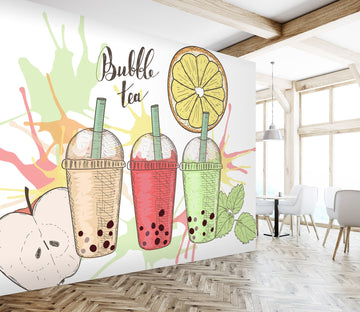 3D Pearl Tea 2041 Fruit Bubble Tea Milk Tea Shop Wall Murals
