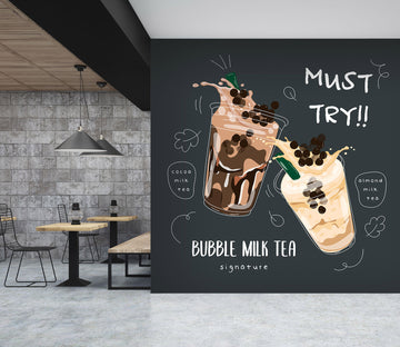 3D Pearl Tea 2059 Fruit Bubble Tea Milk Tea Shop Wall Murals