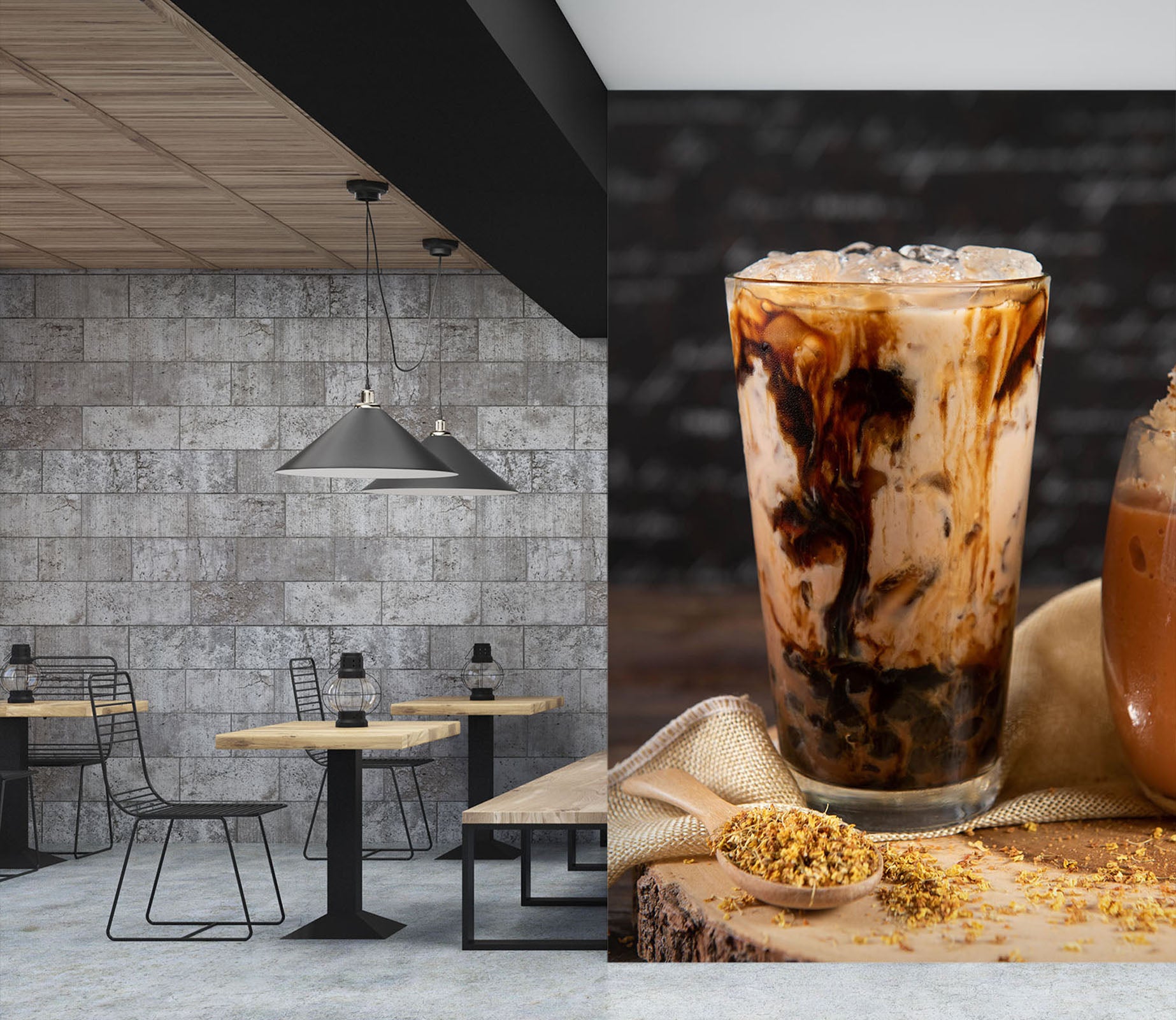 3D Pearl Tea 2105 Fruit Bubble Tea Milk Tea Shop Wall Murals