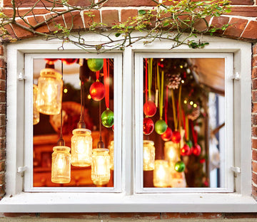 3D Wishing Lantern 1005 Christmas Window Film Print Sticker Cling Stained Glass Xmas