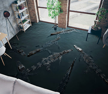 3D Black Crocodile F4665 Floor Wallpaper