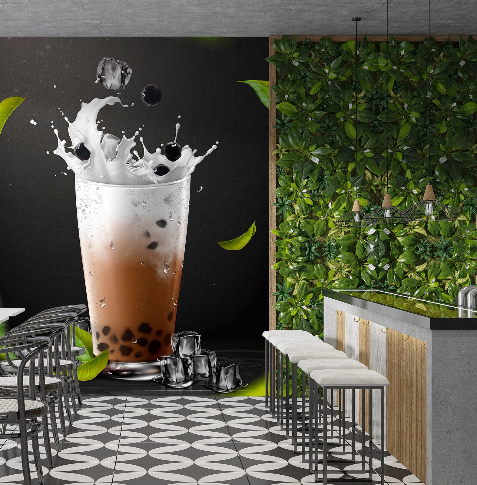 3D Pearl Tea 2117 Fruit Bubble Tea Milk Tea Shop Wall Murals