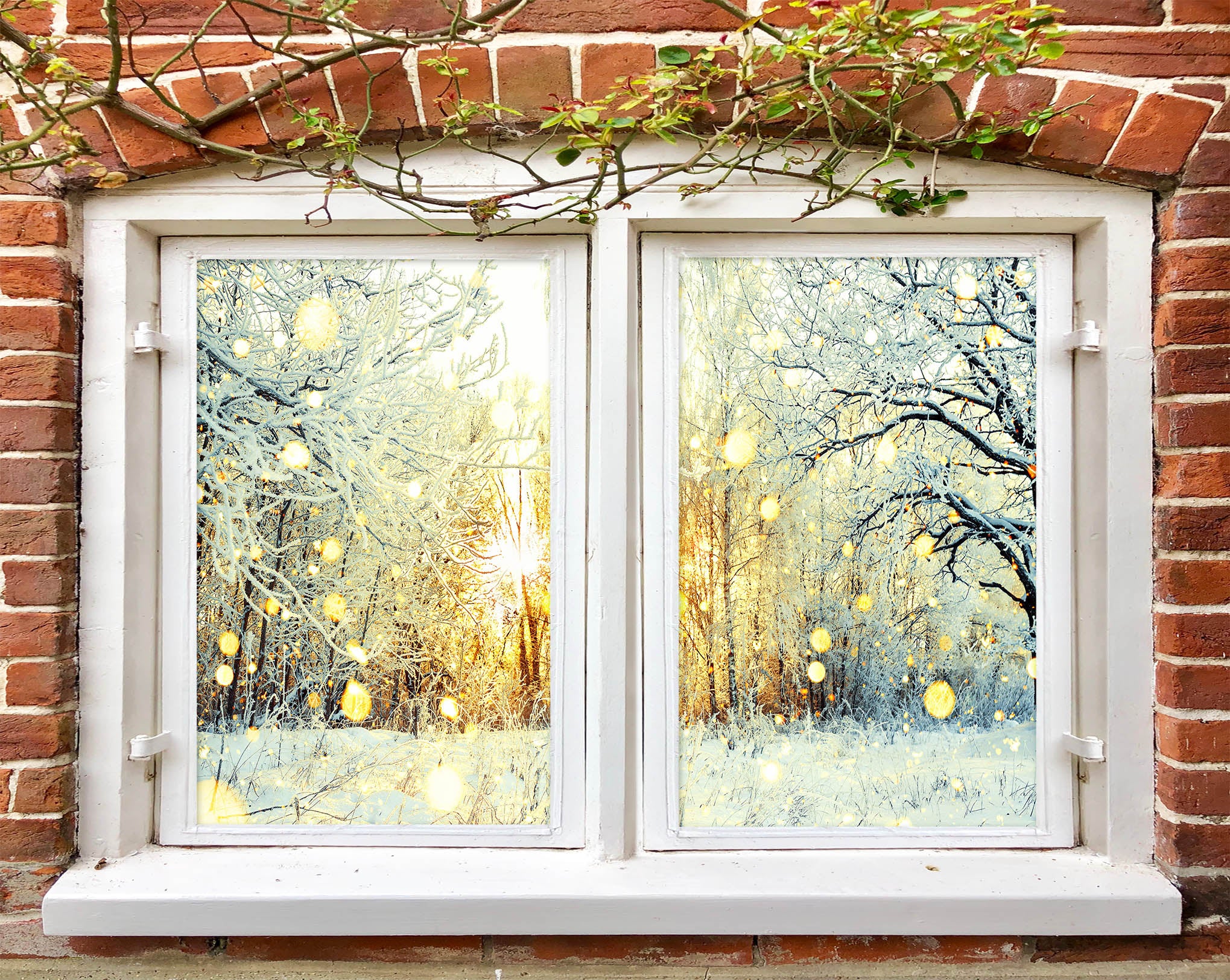3D White Branches 1040 Christmas Window Film Print Sticker Cling Stained Glass Xmas