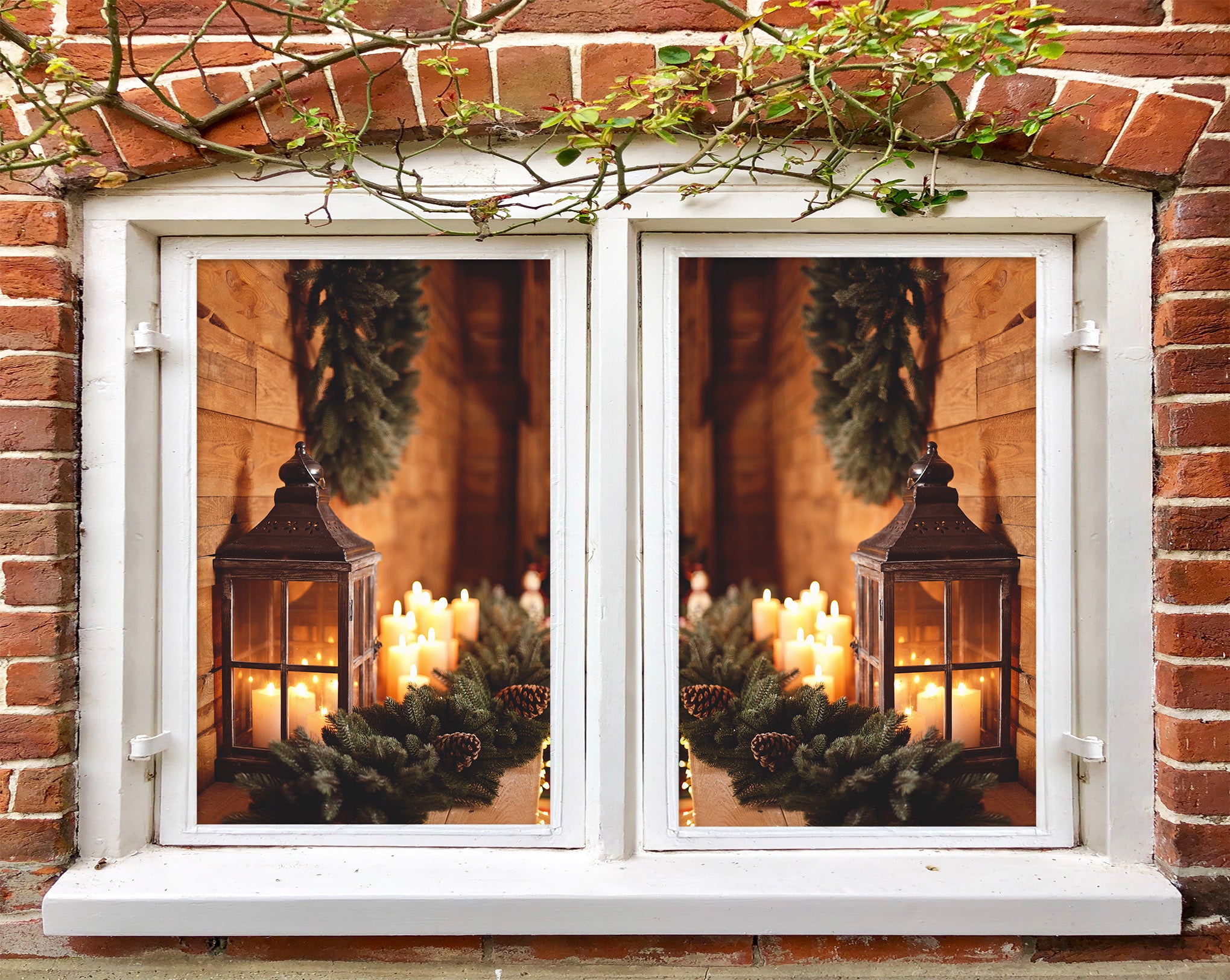 3D Candle 1022 Christmas Window Film Print Sticker Cling Stained Glass Xmas