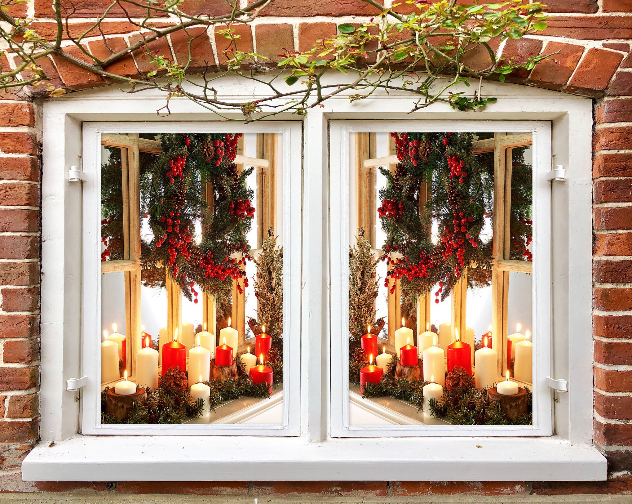 3D Red Candle 1025 Christmas Window Film Print Sticker Cling Stained Glass Xmas