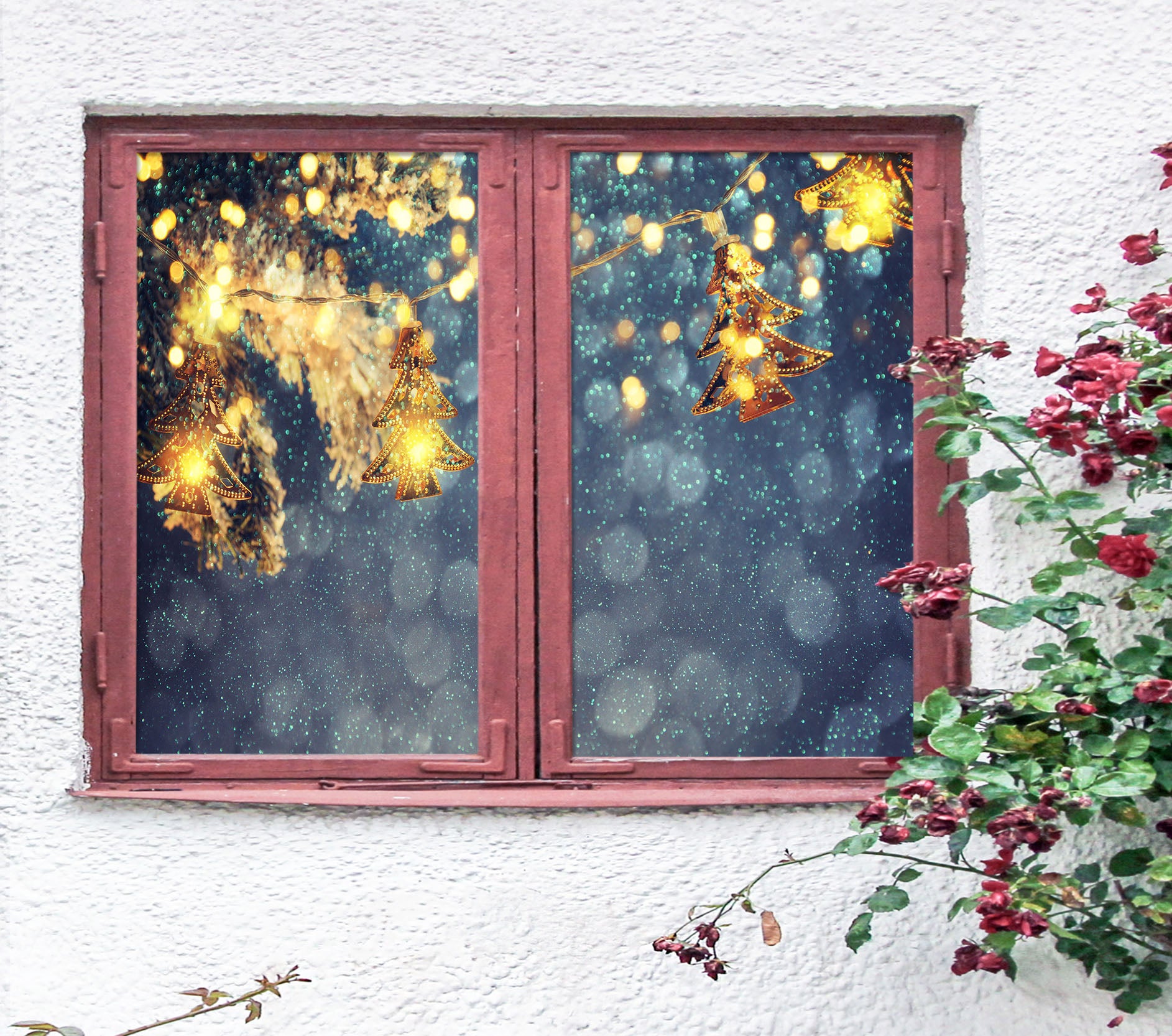 3D Wishing Tree 1011 Christmas Window Film Print Sticker Cling Stained Glass Xmas