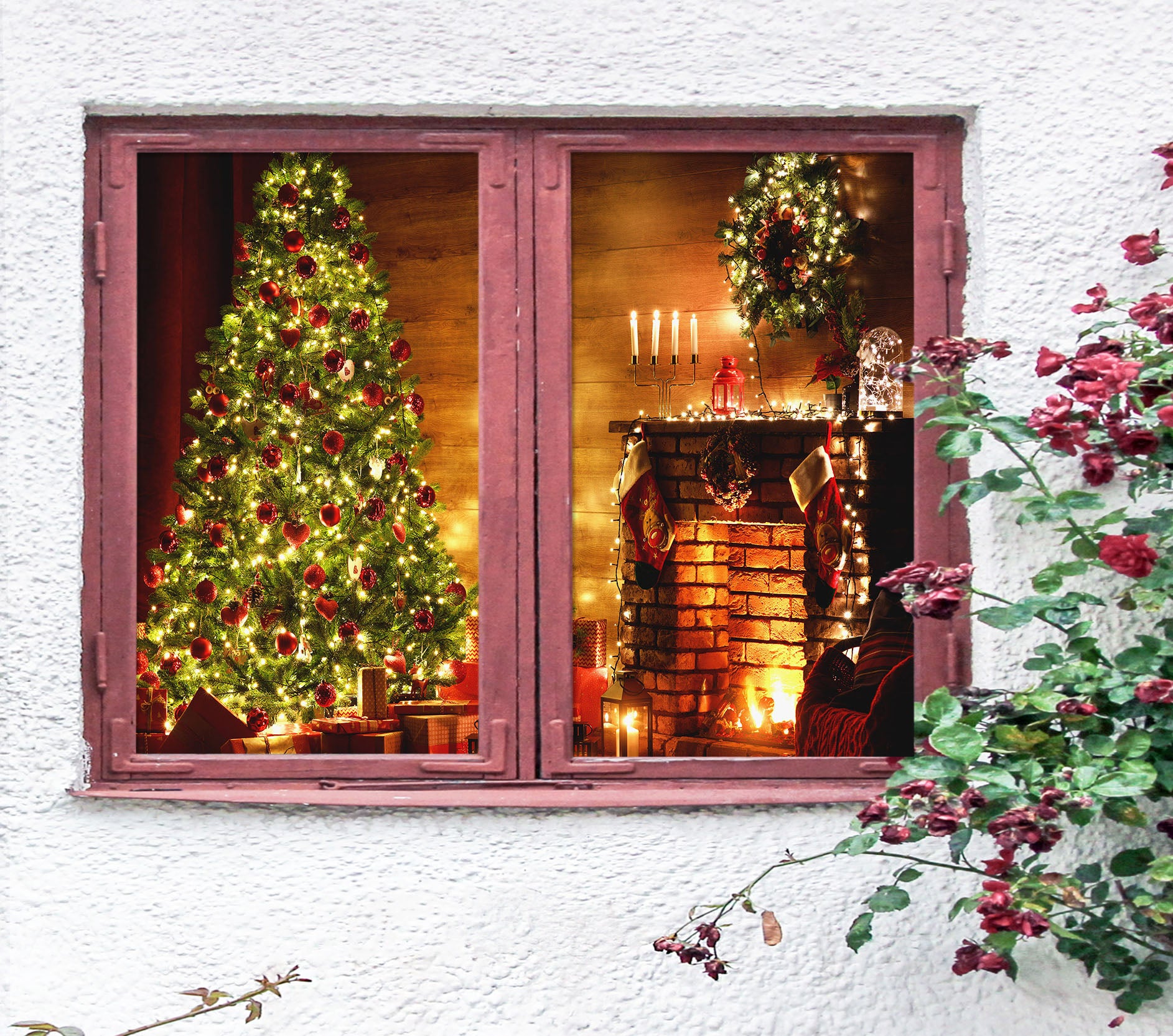3D Gift Tree 1036 Christmas Window Film Print Sticker Cling Stained Glass Xmas