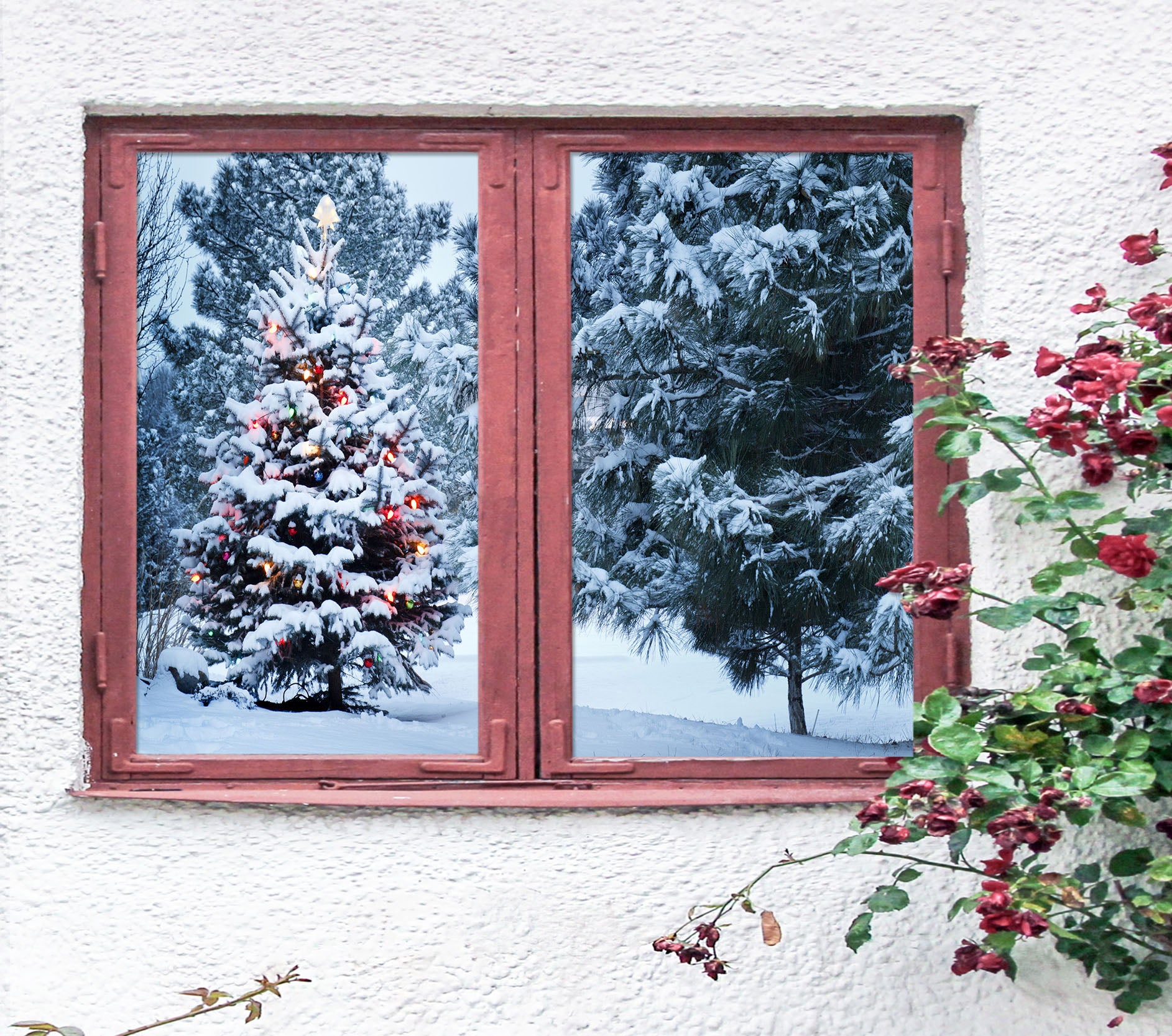 3D Trees Snow 1004 Christmas Window Film Print Sticker Cling Stained Glass Xmas