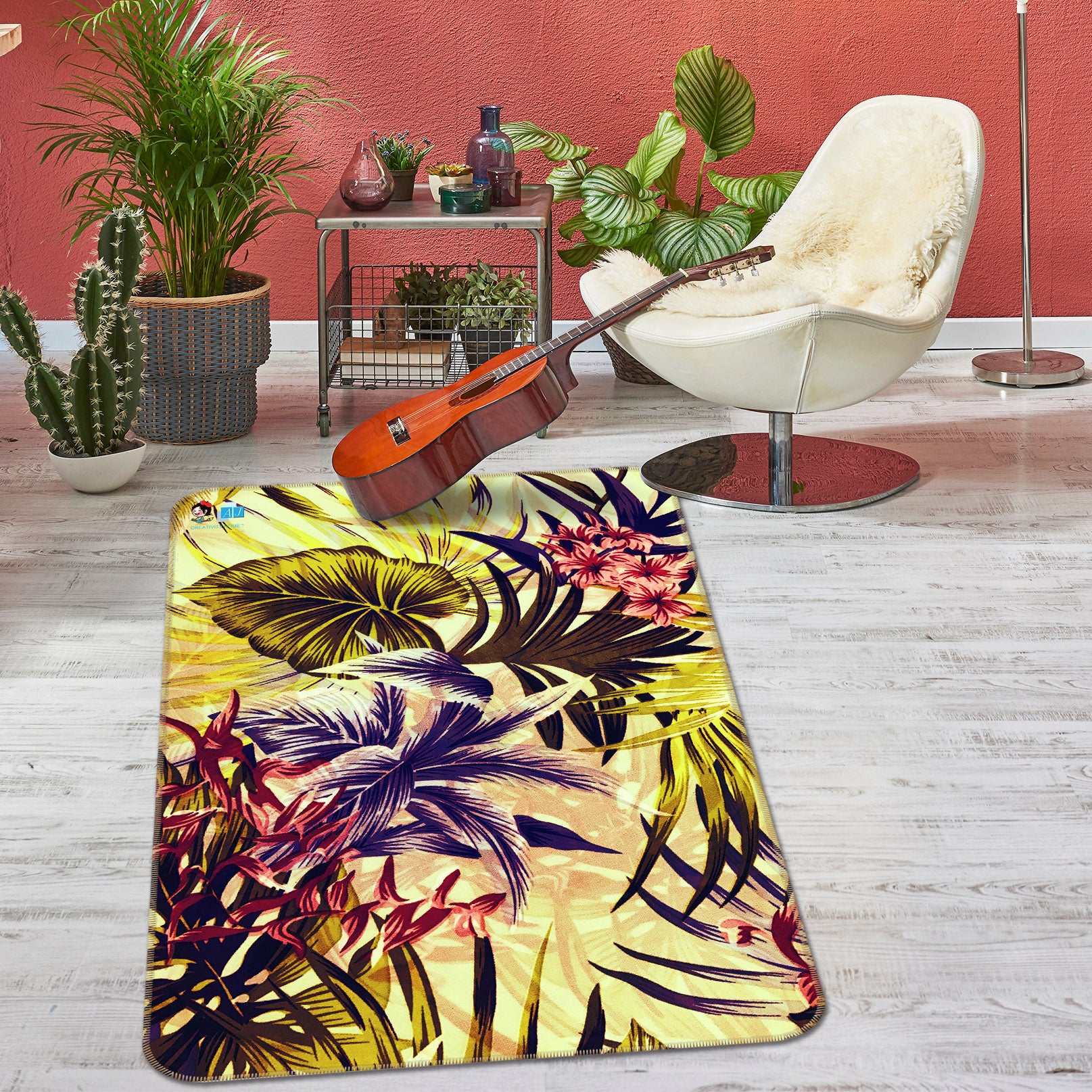 3D Bright Leaves 3084 Rug Non Slip Rug Mat