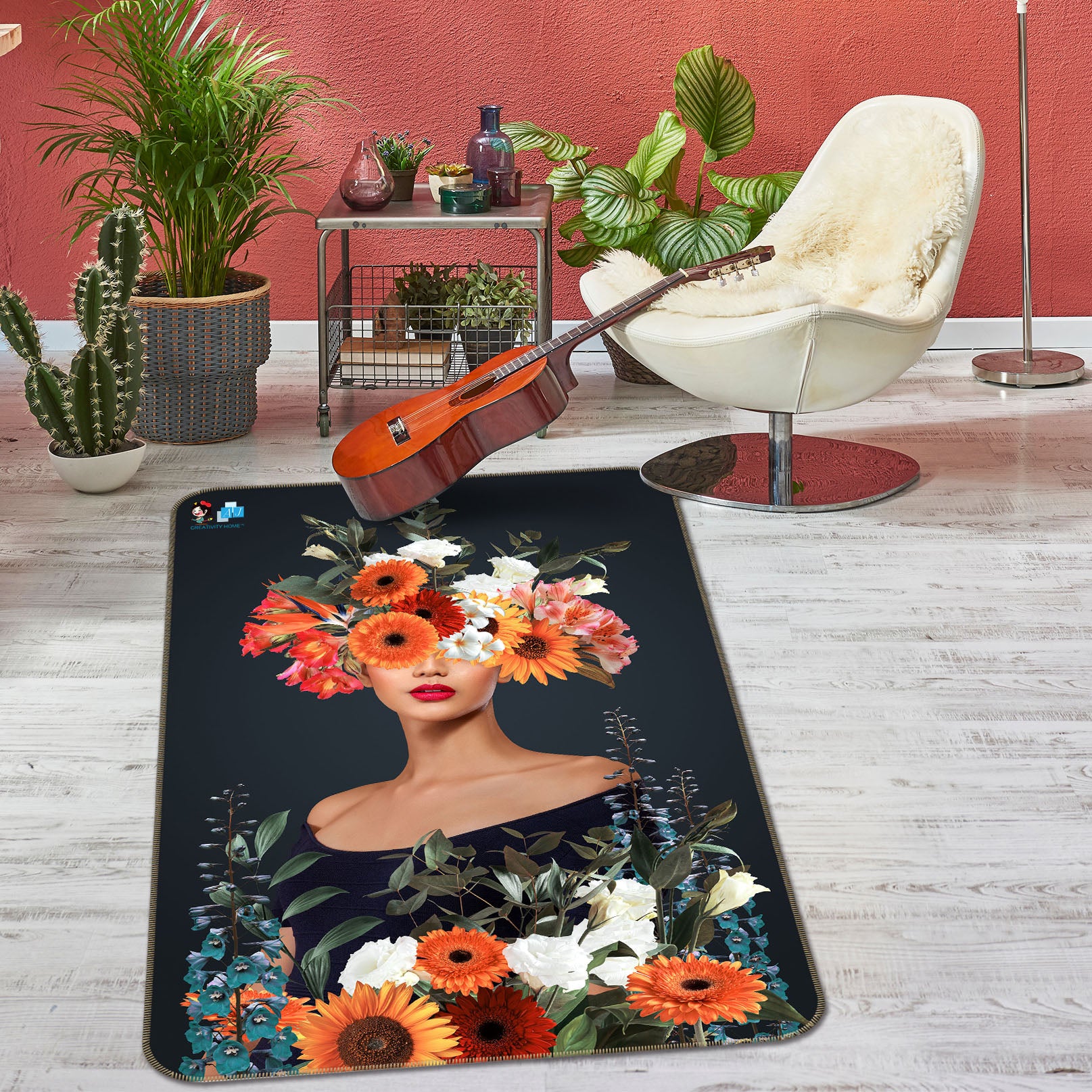 3D Sunflower Girl 3097 Rug Non Slip Rug Mat