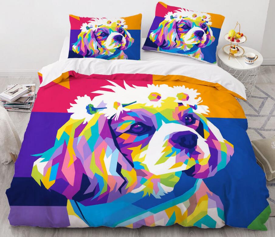 3D Colorful Dog Wearing Wreath 8847 Bed Pillowcases Quilt - King Single - from E