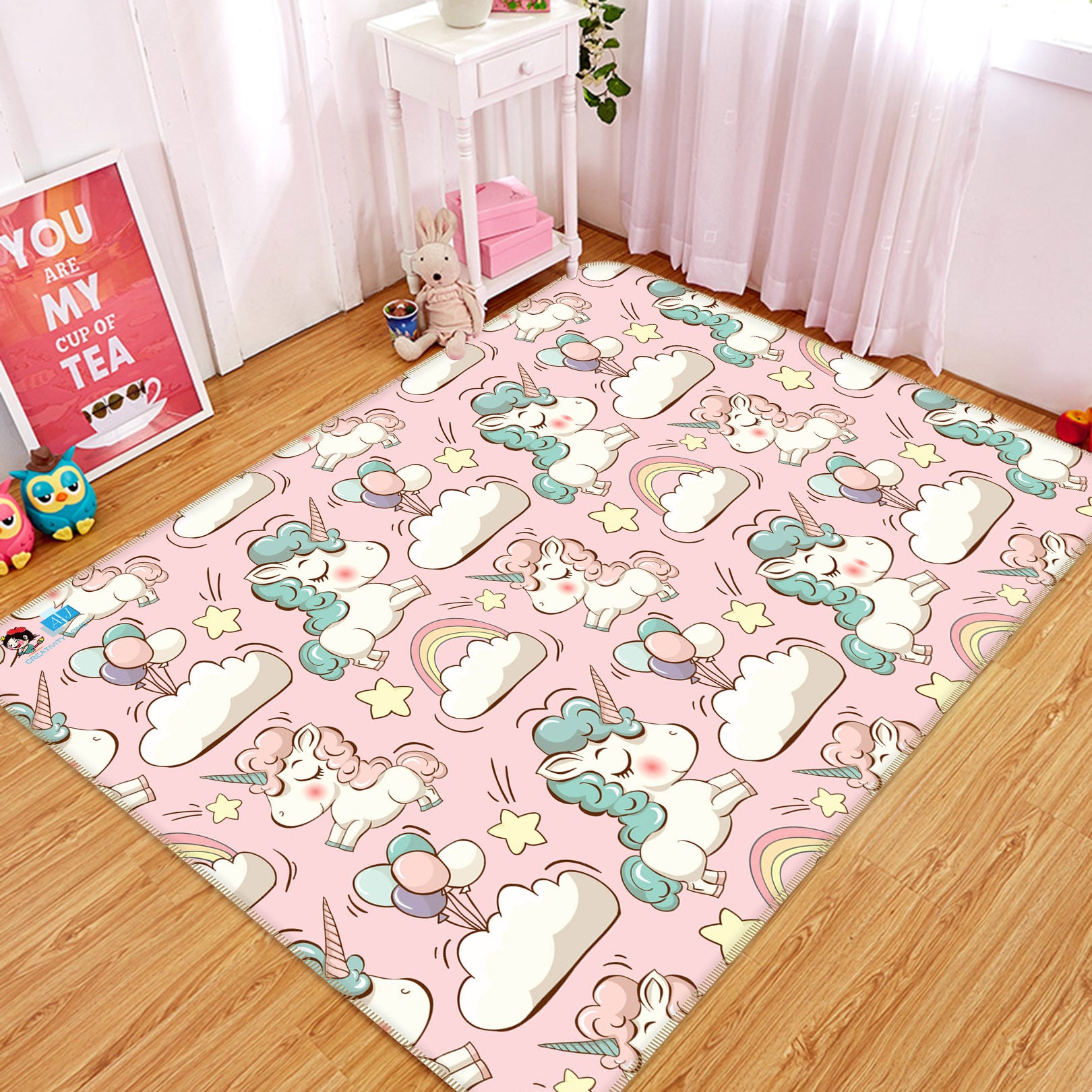 3D Unicorn Rainbow 3010 Rug Non Slip Rug Mat
