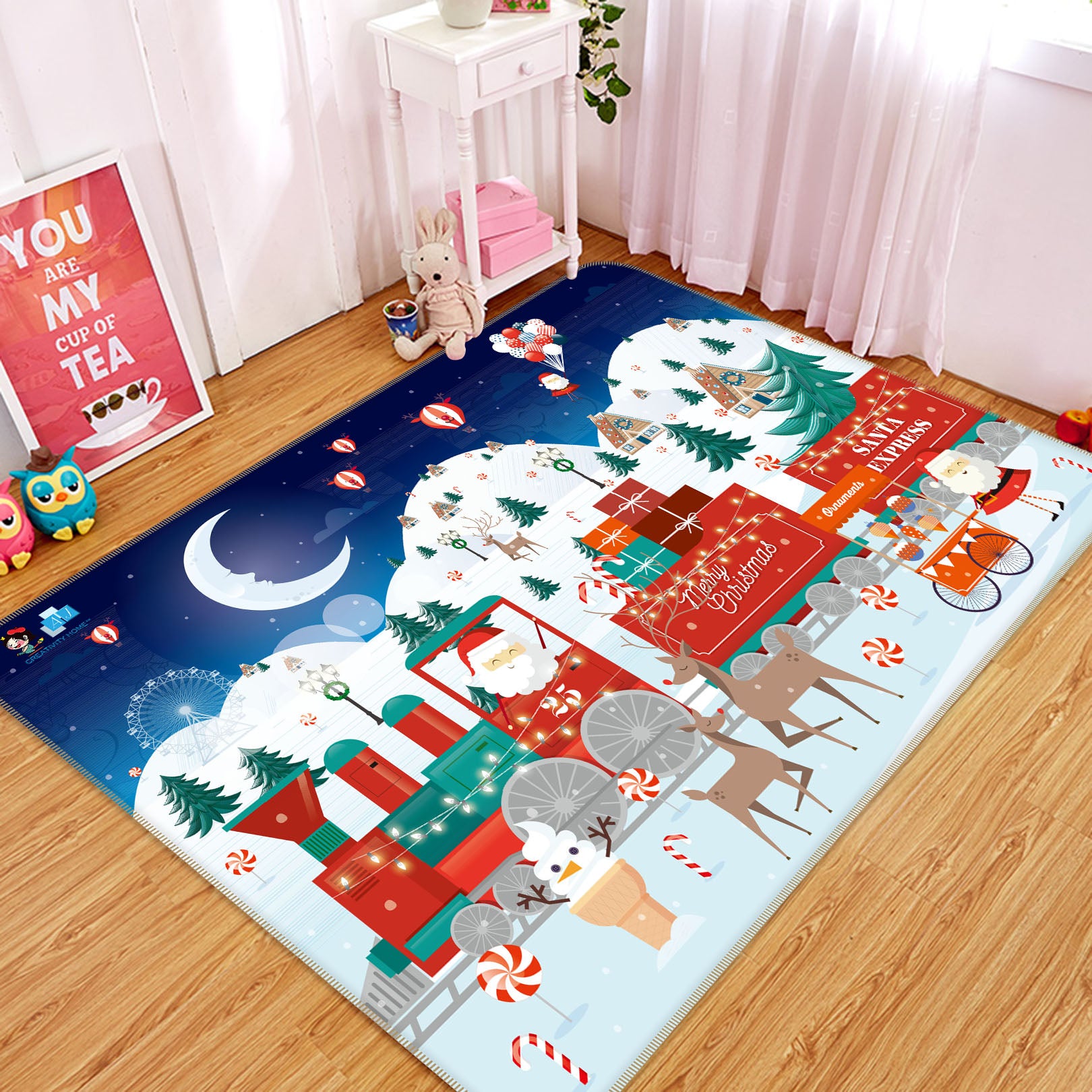3D Christmas Train 3014 Rug Non Slip Rug Mat