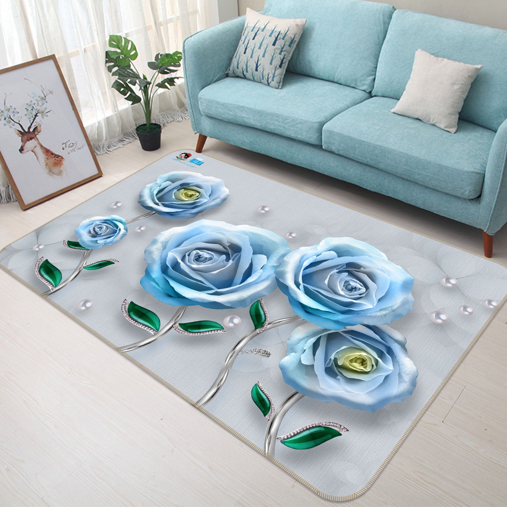 3D Blue Rose 3033 Rug Non Slip Rug Mat