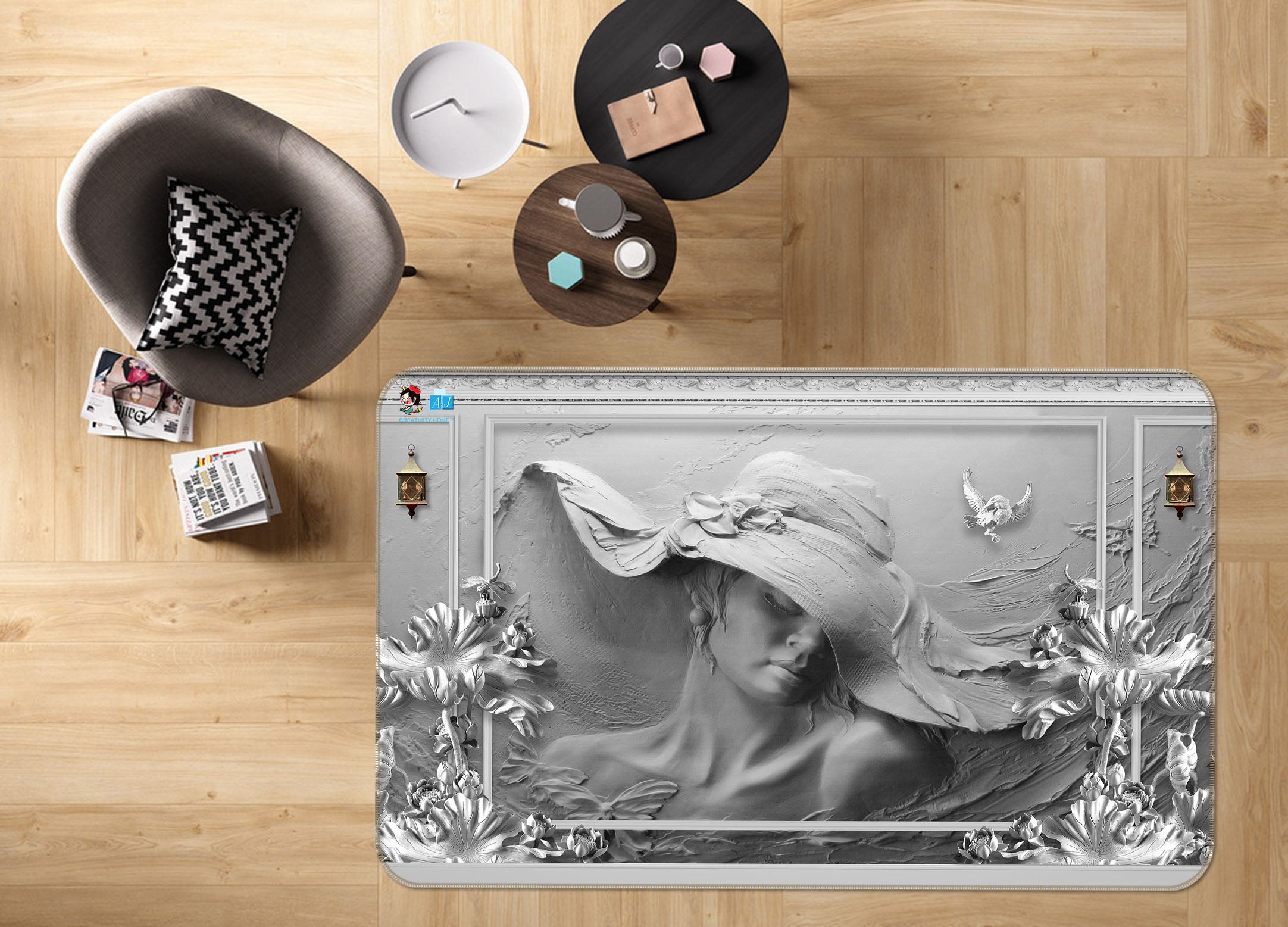 3D Hat Woman 3062 Rug Non Slip Rug Mat