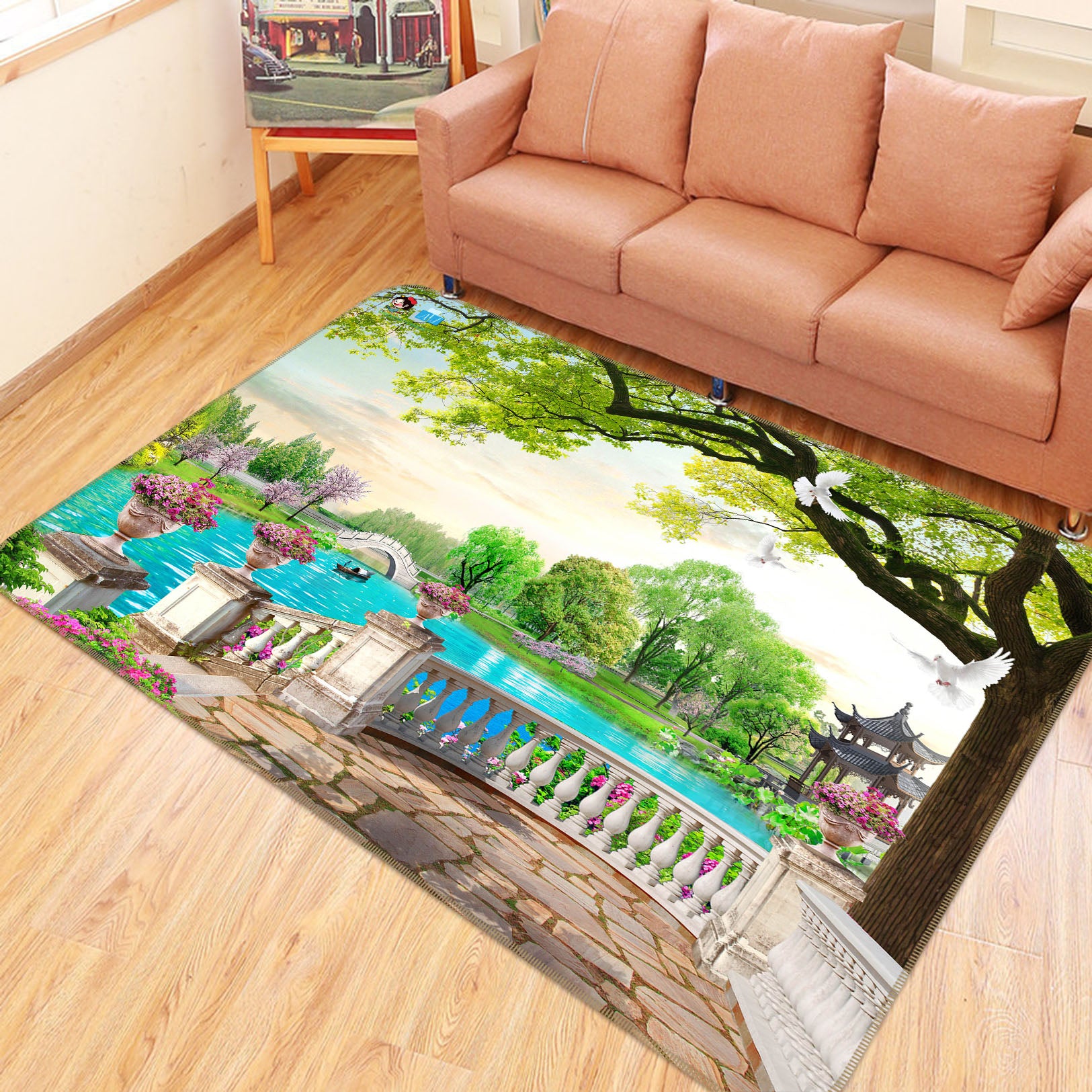 3D Balcony Lake 3060 Rug Non Slip Rug Mat