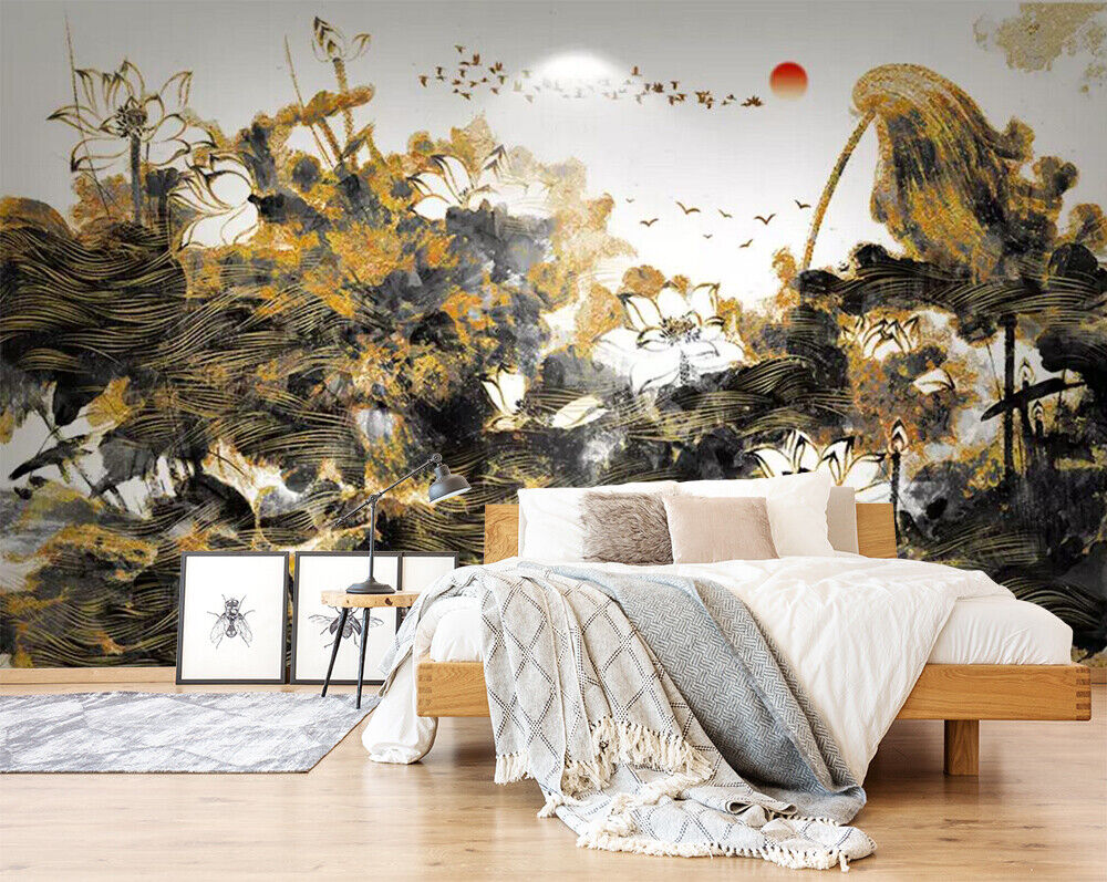 3d INK FLOWER WALLPAPER 416cm x 254 cm (WxH)