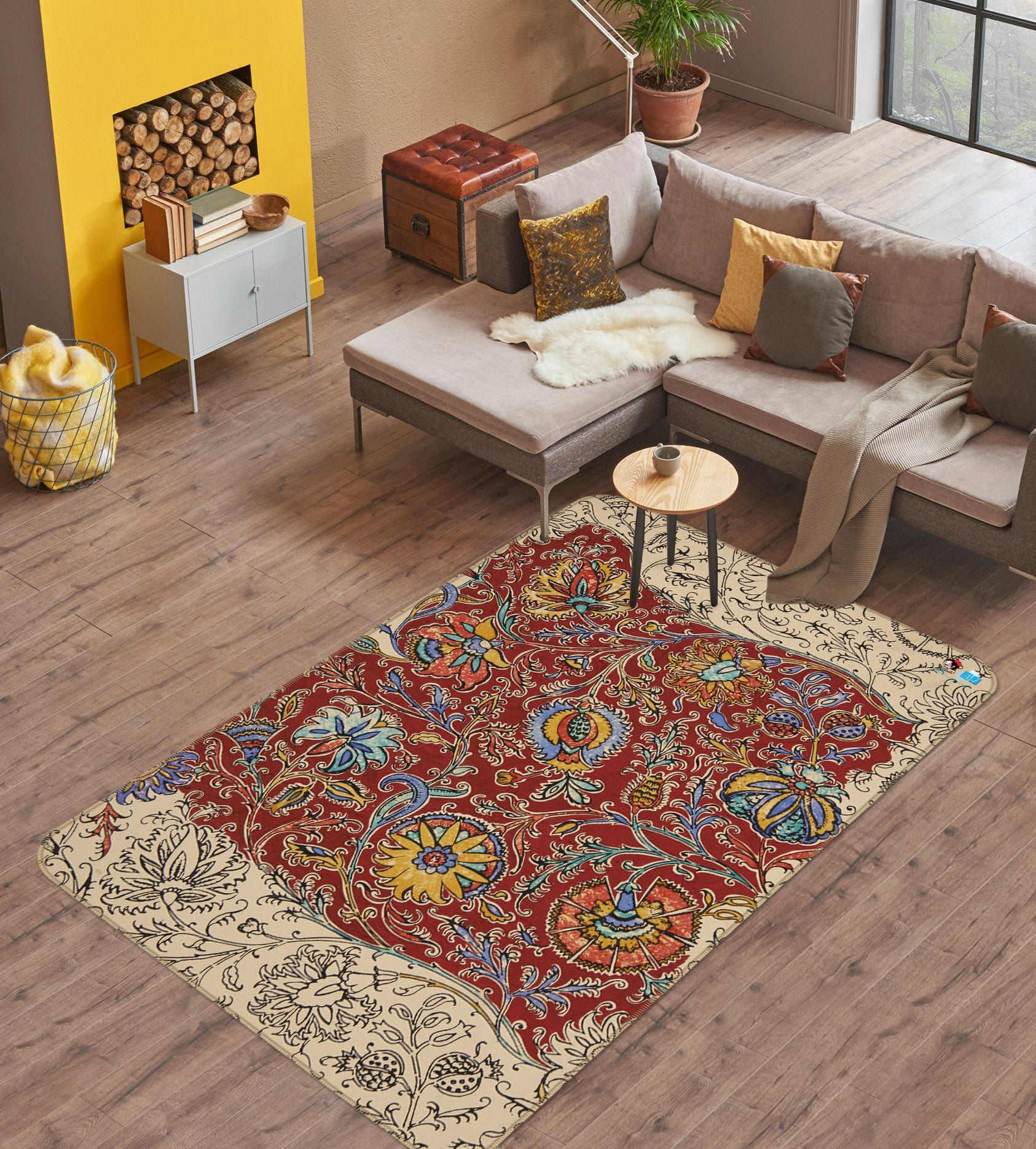 3D Red Pattern 3081 Rug Non Slip Rug Mat