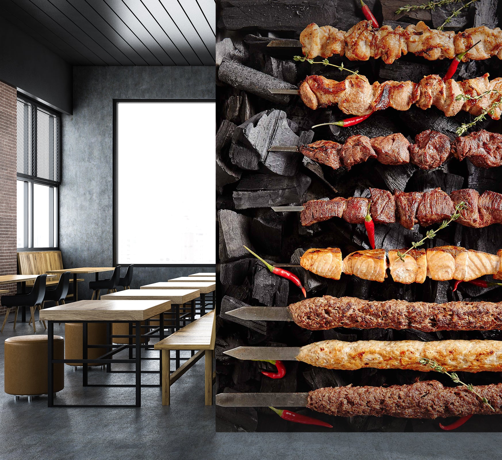 3D Grill Kebab Shop BBQ 362 Wall Mural Wall Murals Commercial