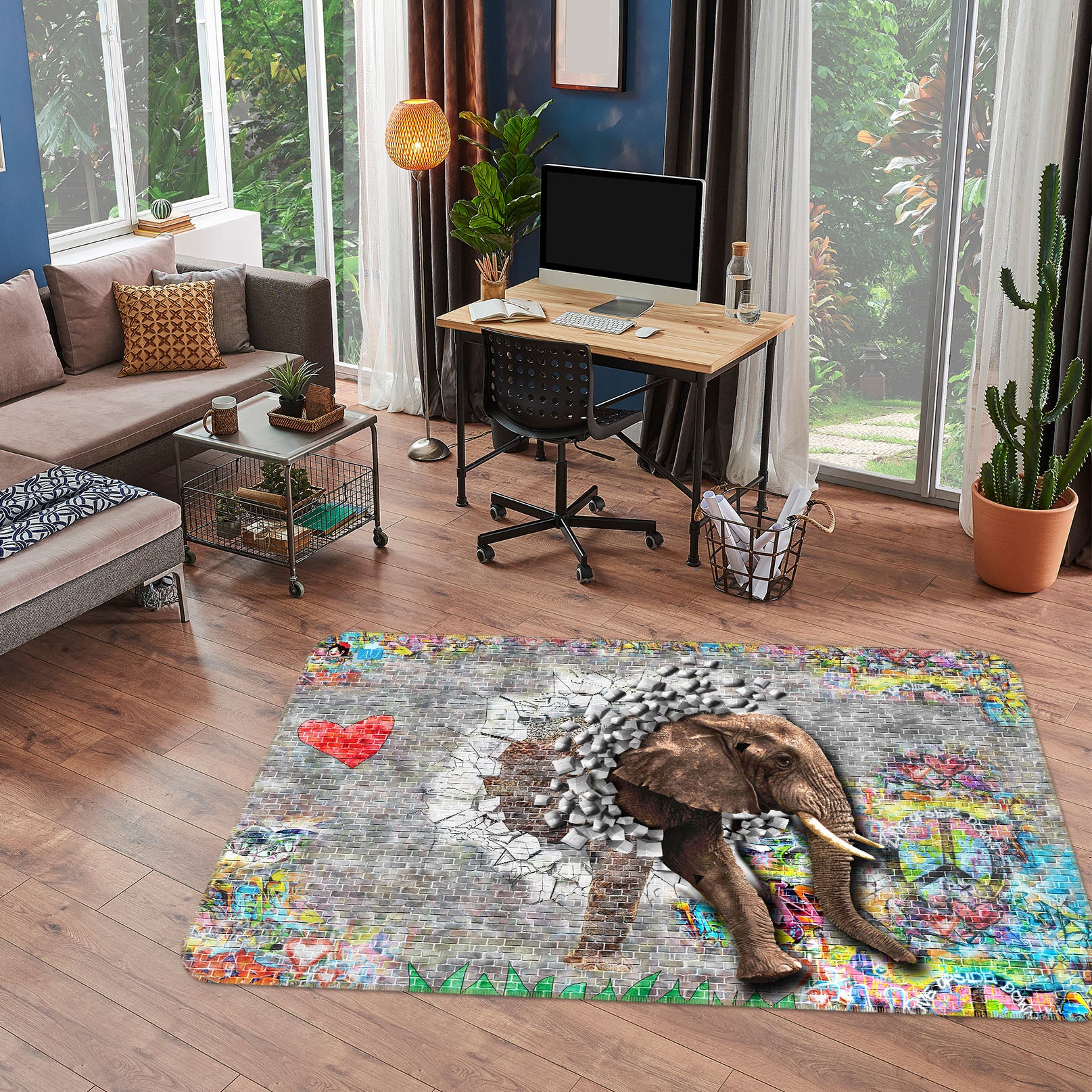 3D Elephant Love 3026 Rug Non Slip Rug Mat