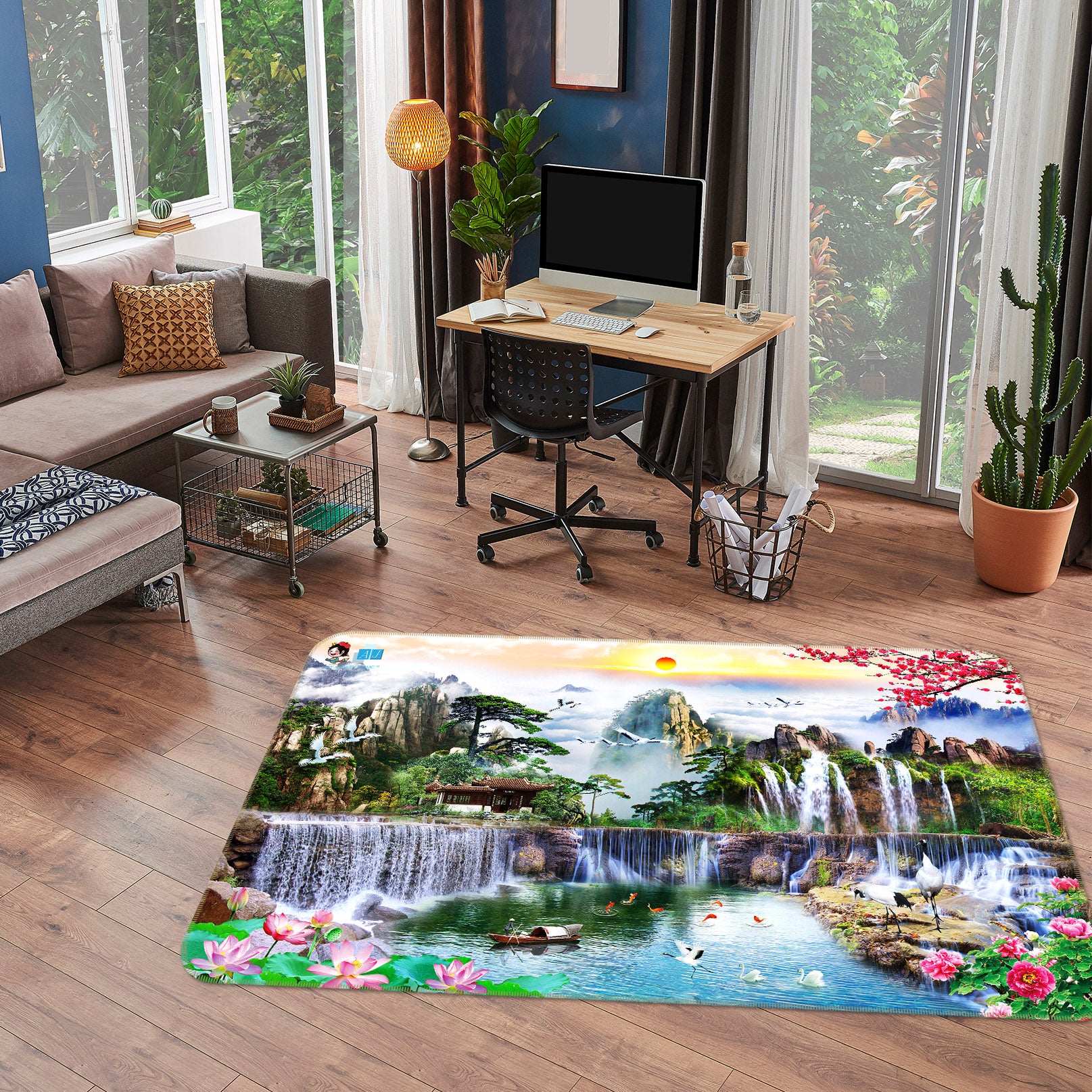 3D Waterfall Scenery 3042 Rug Non Slip Rug Mat