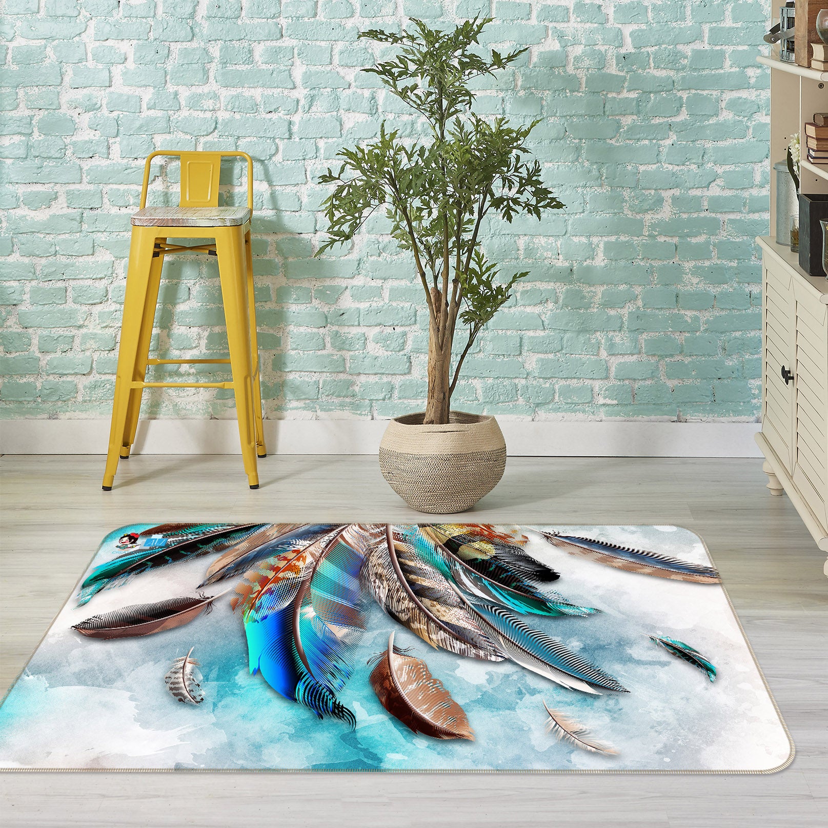 3D Colored Feathers 3045 Rug Non Slip Rug Mat