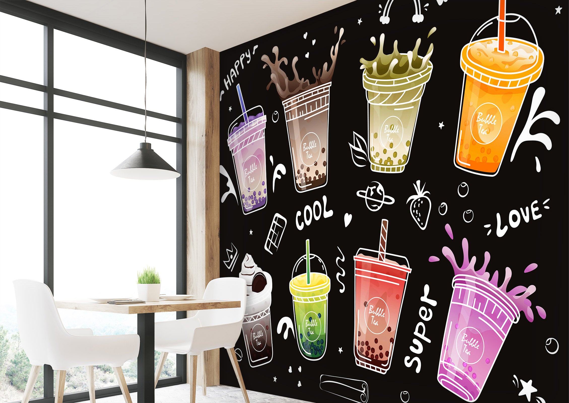 3D Pearl Tea 2085 Fruit Bubble Tea Milk Tea Shop Wall Murals