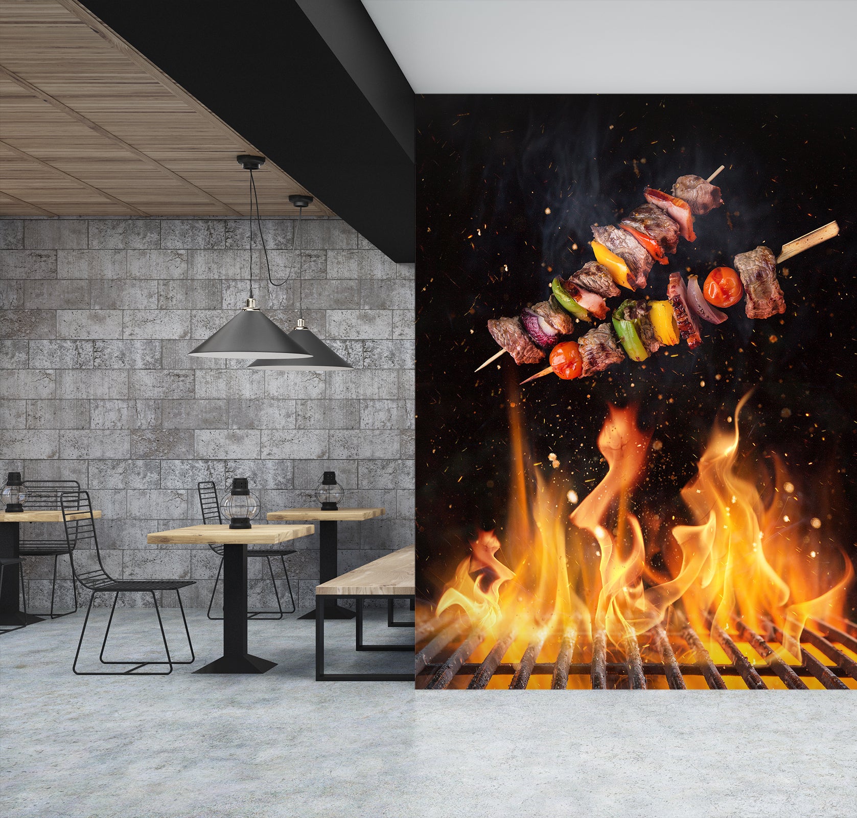 3D Grill Kebab Shop BBQ 364 Wall Mural Wall Murals Commercial
