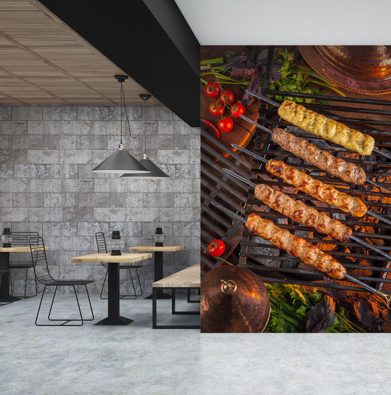3D Grill Kebab Shop BBQ 363 Wall Mural Wall Murals Commercial