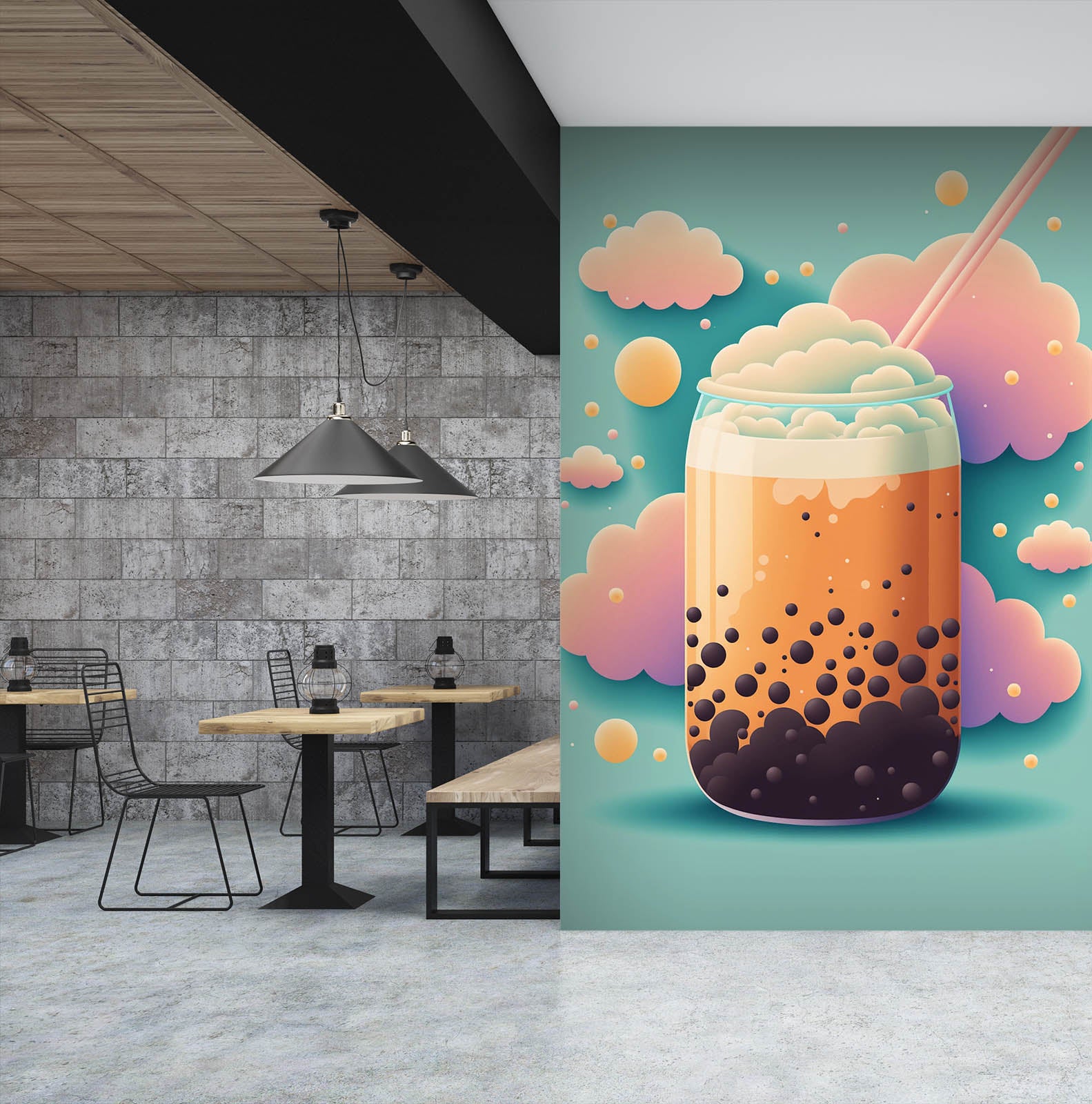 3D Pearl Tea 2114 Fruit Bubble Tea Milk Tea Shop Wall Murals