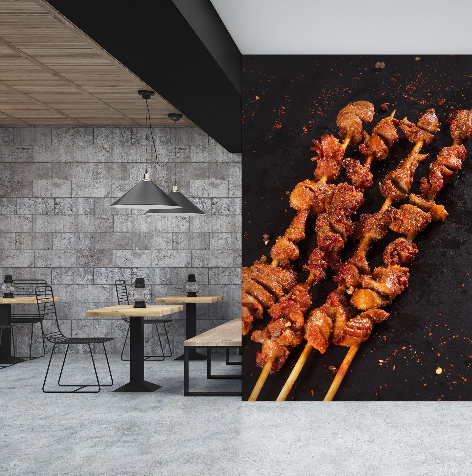 3D Grill Kebab Shop BBQ 366 Wall Mural Wall Murals Commercial