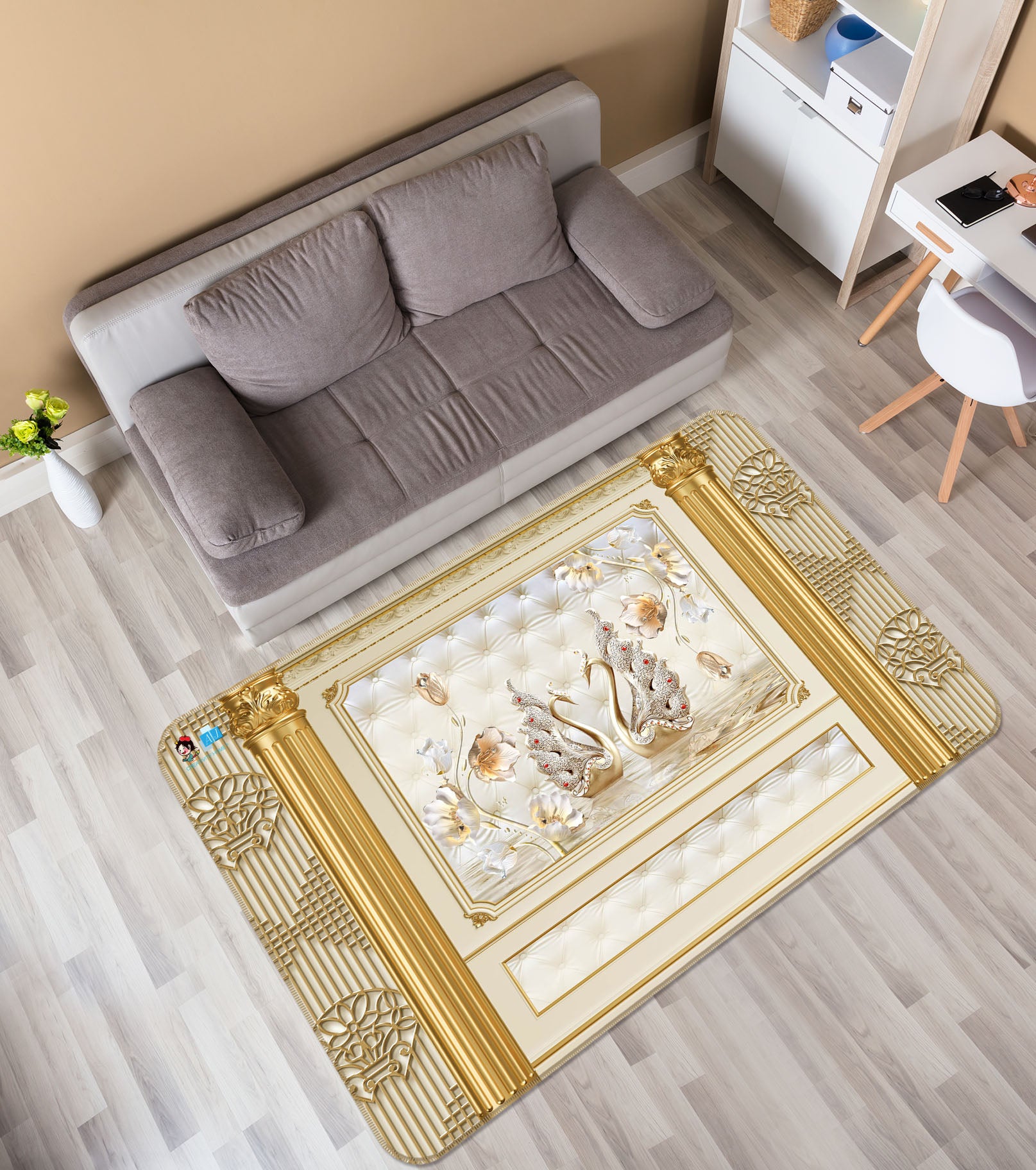 3D Diamond Swan 3063 Rug Non Slip Rug Mat