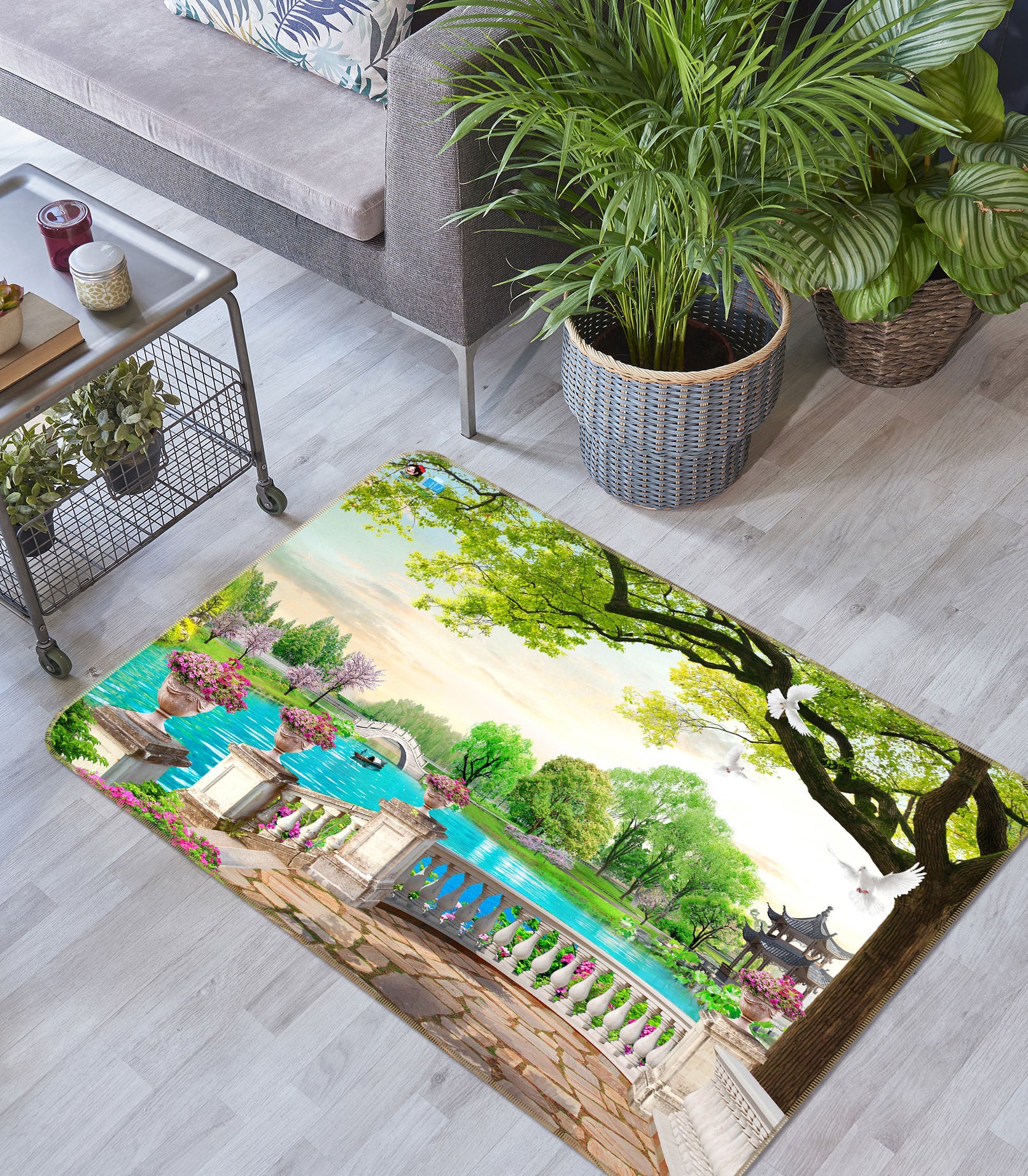 3D Balcony Lake 3060 Rug Non Slip Rug Mat