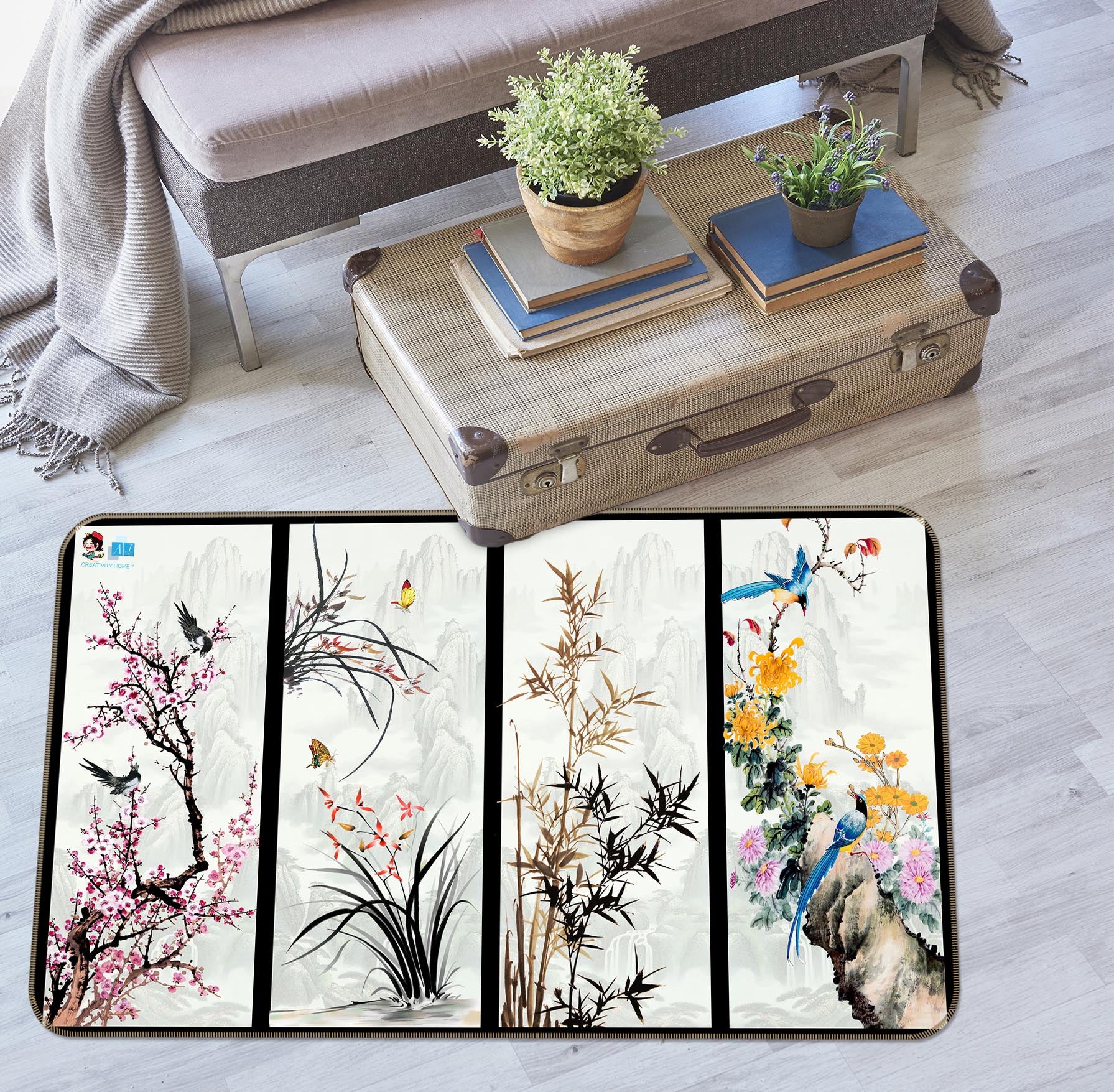 3D Chinese Style 3067 Rug Non Slip Rug Mat